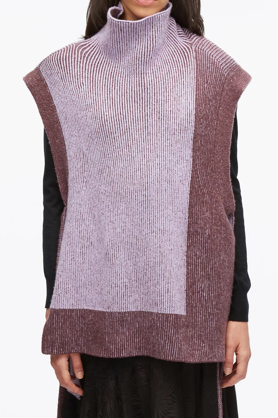 Bicolour Rib Funnel Neck Vest
