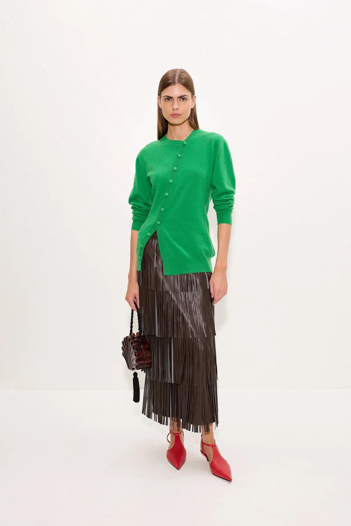 Za Za Vegan Leather Fringe Skirt