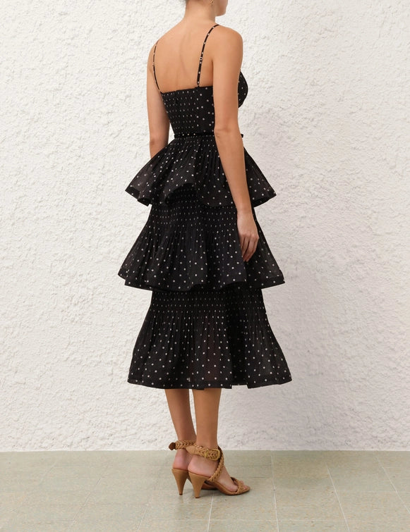 Pleated Tiered Midi Dress