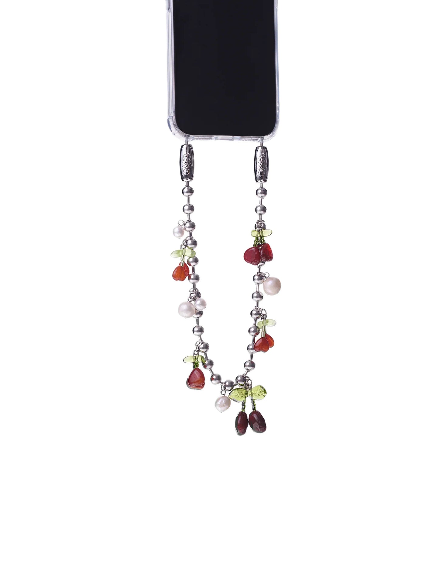 Cherry/Pearl Ball chain Wristlet