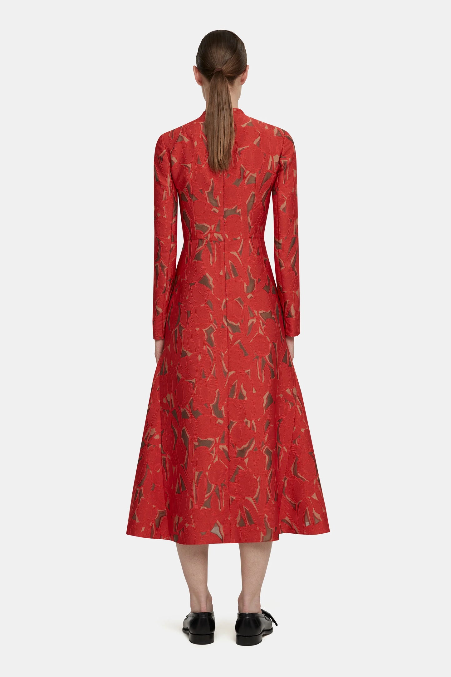 Emilia Wickstead Seneca Dress Red on Beige - The Lake Forest Shop