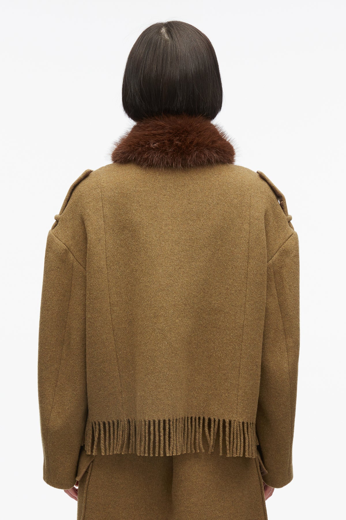 Scarf-Hem Jacket w/Faux Fur Collar