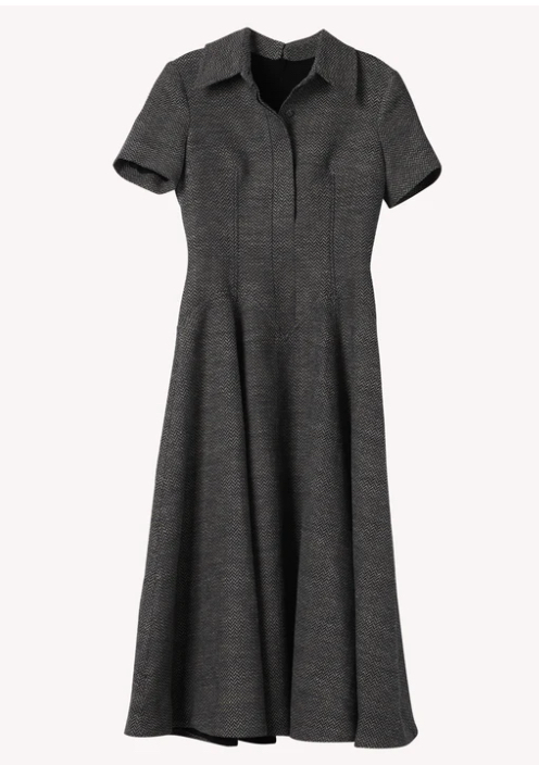 Jody Dress in Navy and Ivory Chevron Weave - The Lake Forest Shop