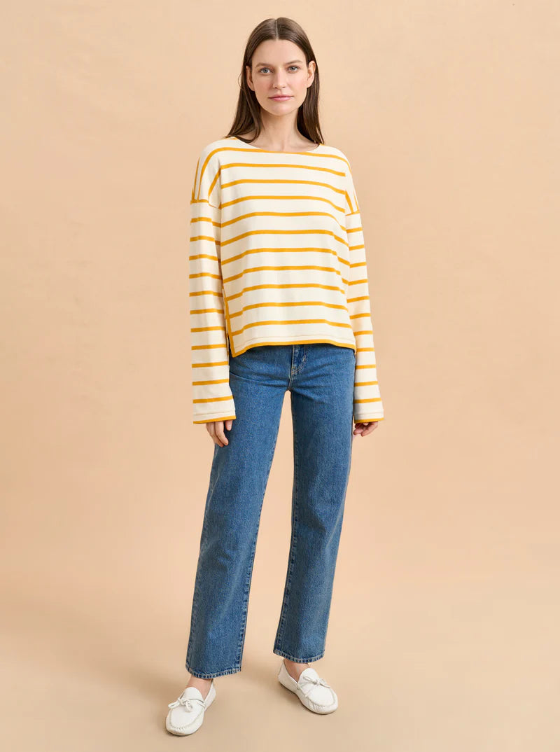 Long Sleeve Breton Tee Ecru/Mustard