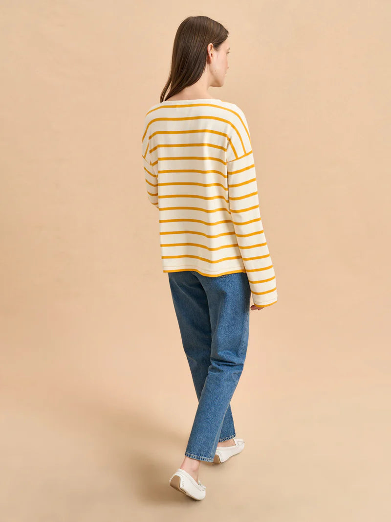 Long Sleeve Breton Tee Ecru/Mustard