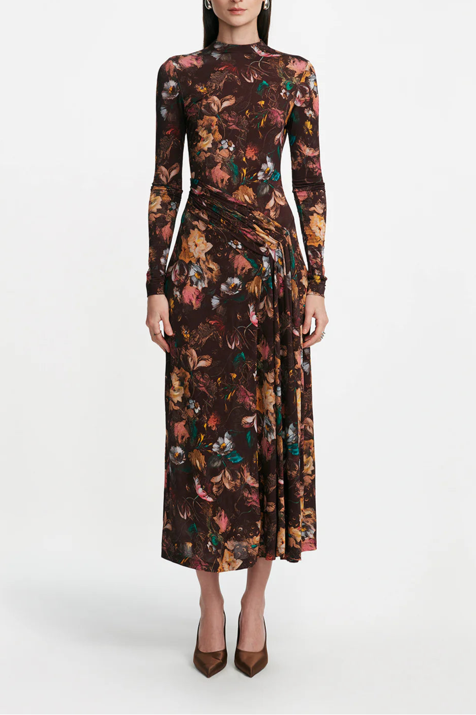 Long Sleeve Draped Front Dress