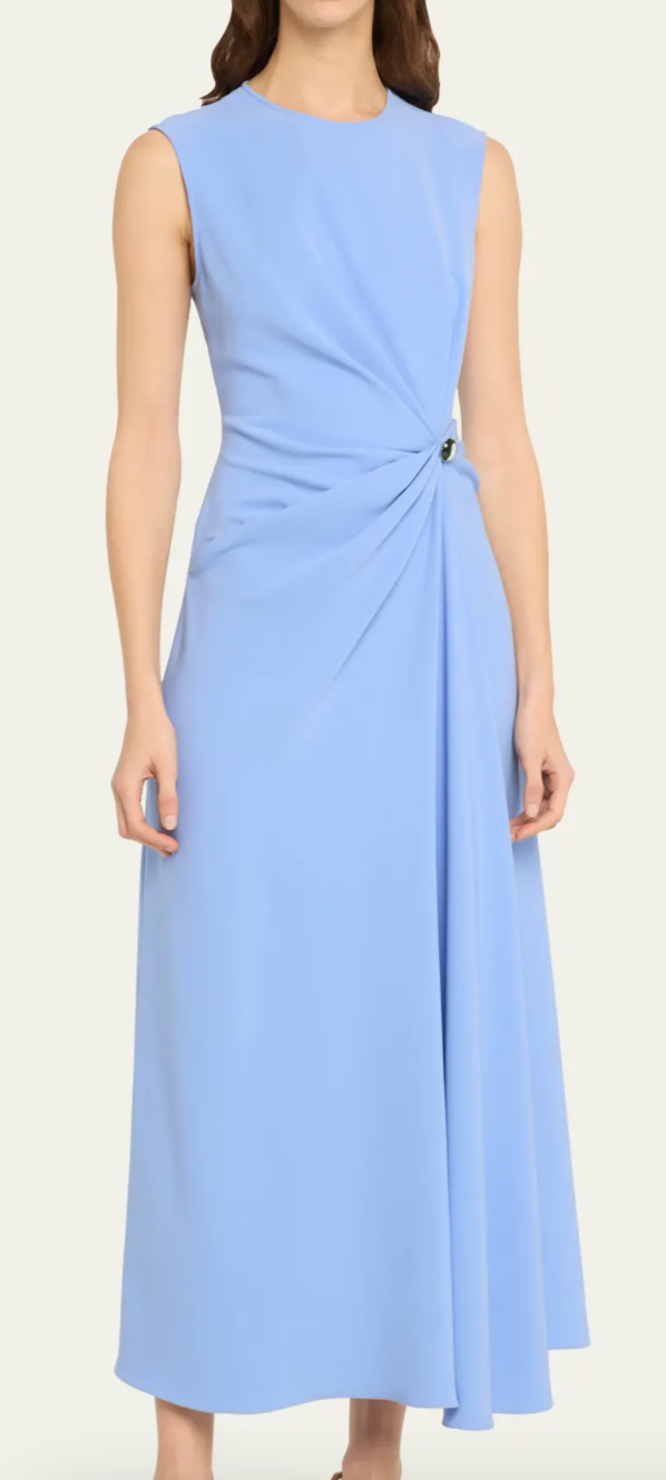 Gathered Midi Dress With Button