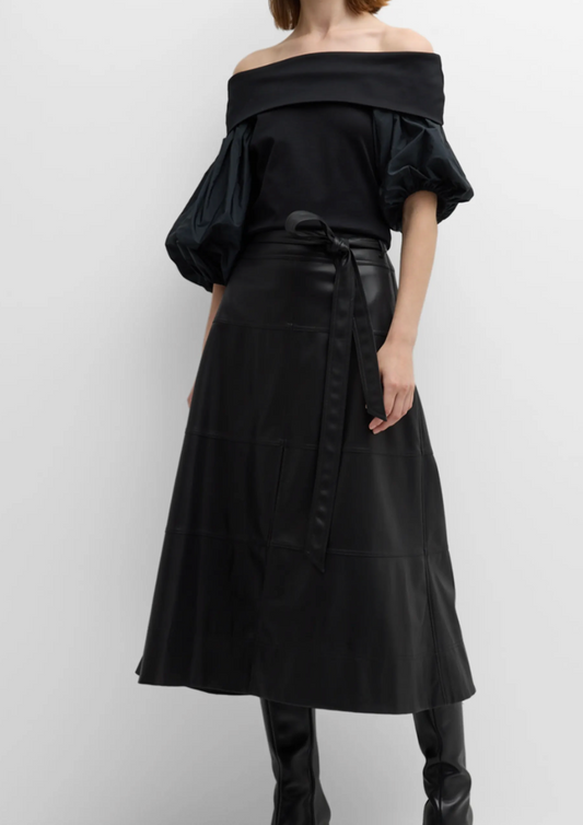 Hudson Vegan Leather Midi Skirt Black - The Lake Forest Shop