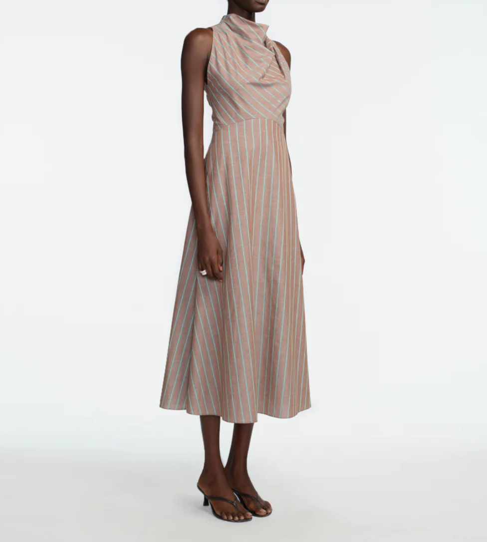 Striped Heathered Draped Halter Dress - The Lake Forest Shop