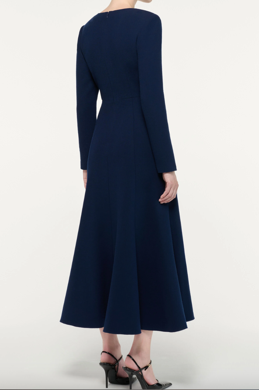 Asymmetric Bow Neckline Midi Dress
