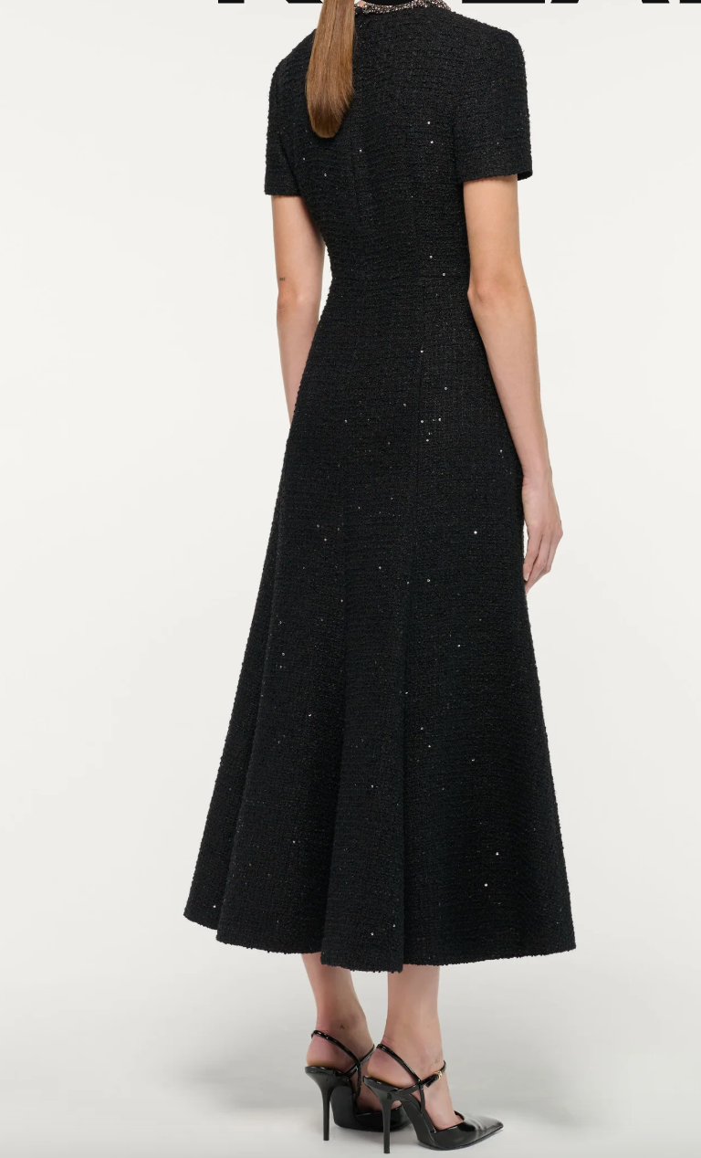 Emb Neckline Sequin Midi Dress