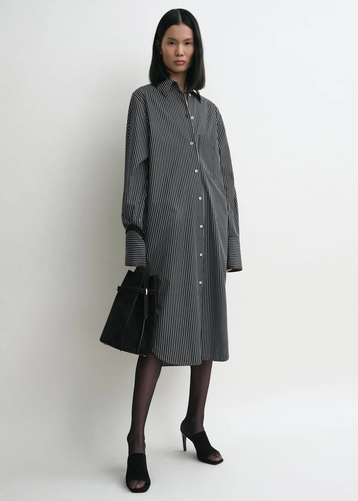 Striped Kimono-Sleeve Shirtdress