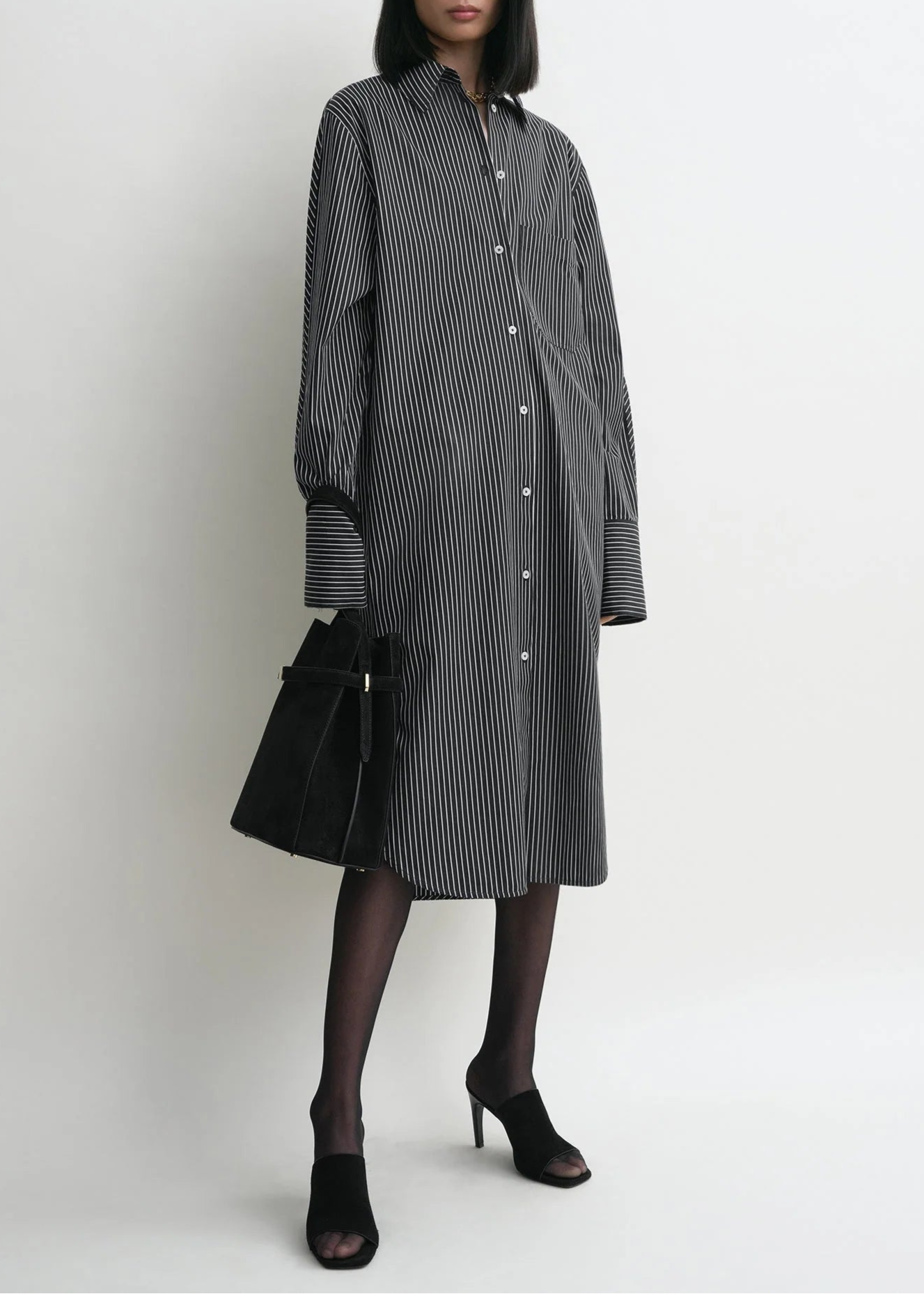 Striped Kimono-Sleeve Shirtdress