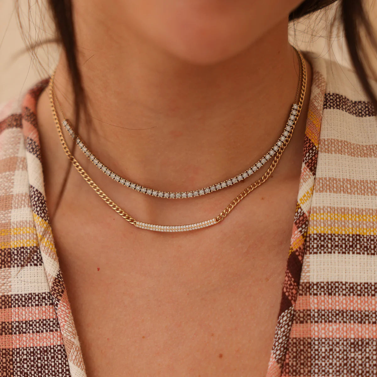 Sylvie rose Cuban chain w/diamond bar - yellow gold