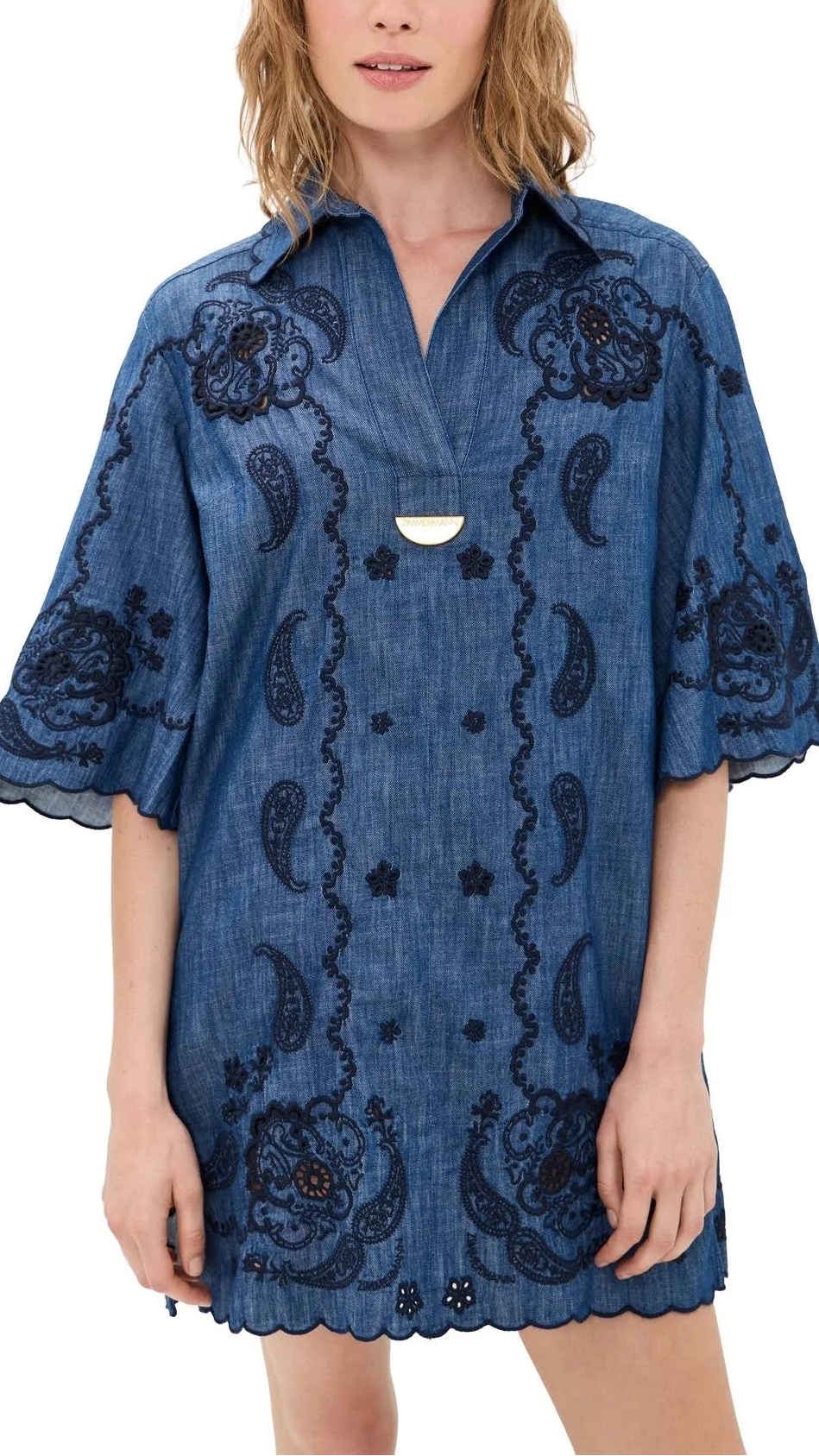 Aster Embroidered Denim Mini Dress - The Lake Forest Shop