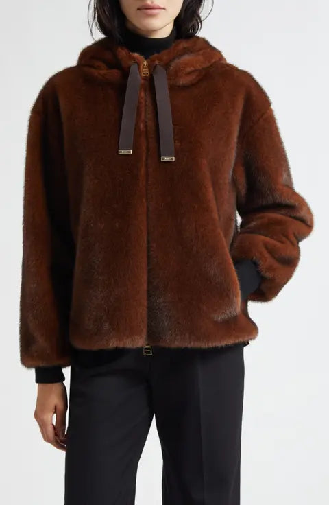 Faux Fur Bomber with Hood