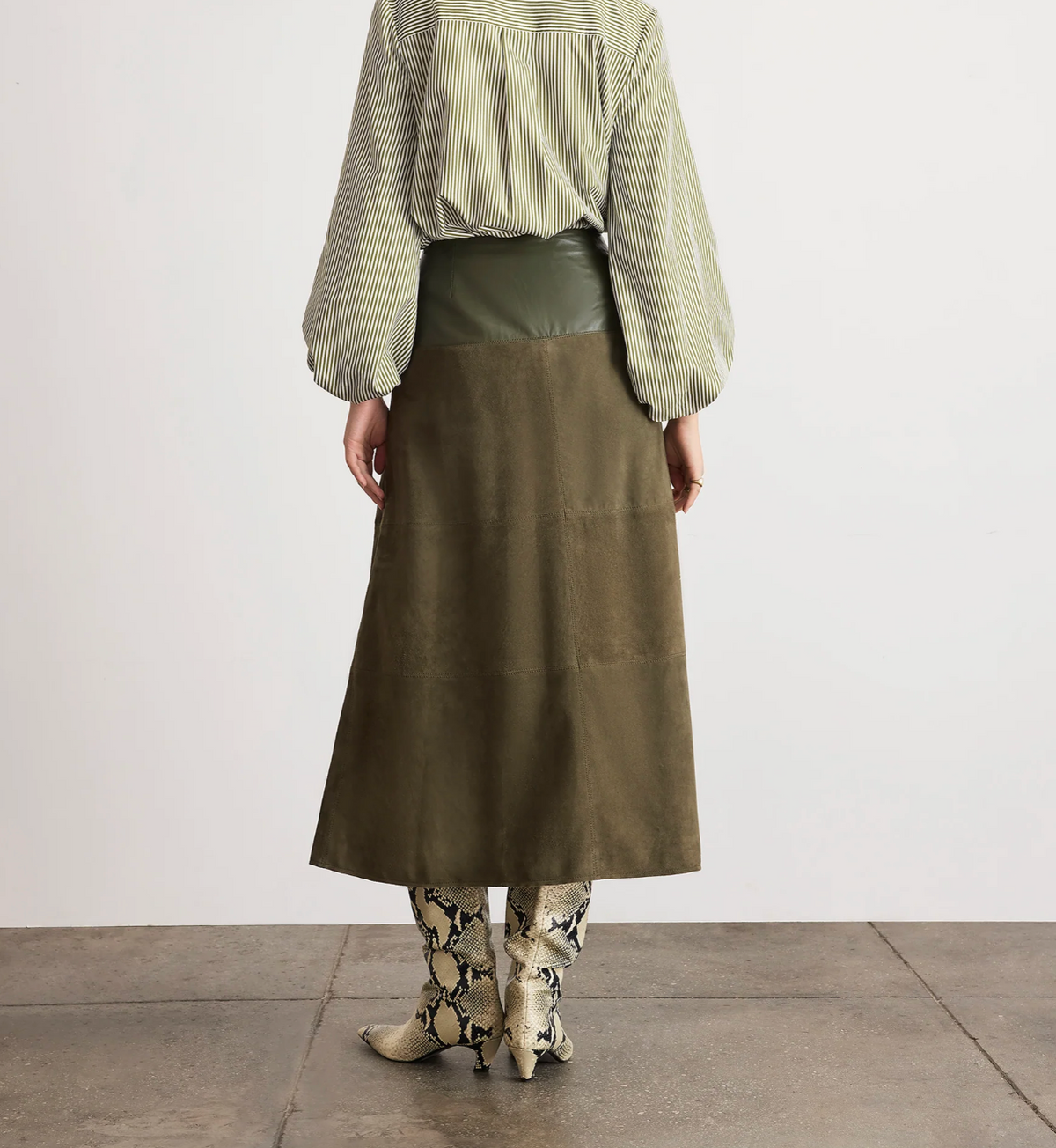 green suede skirt