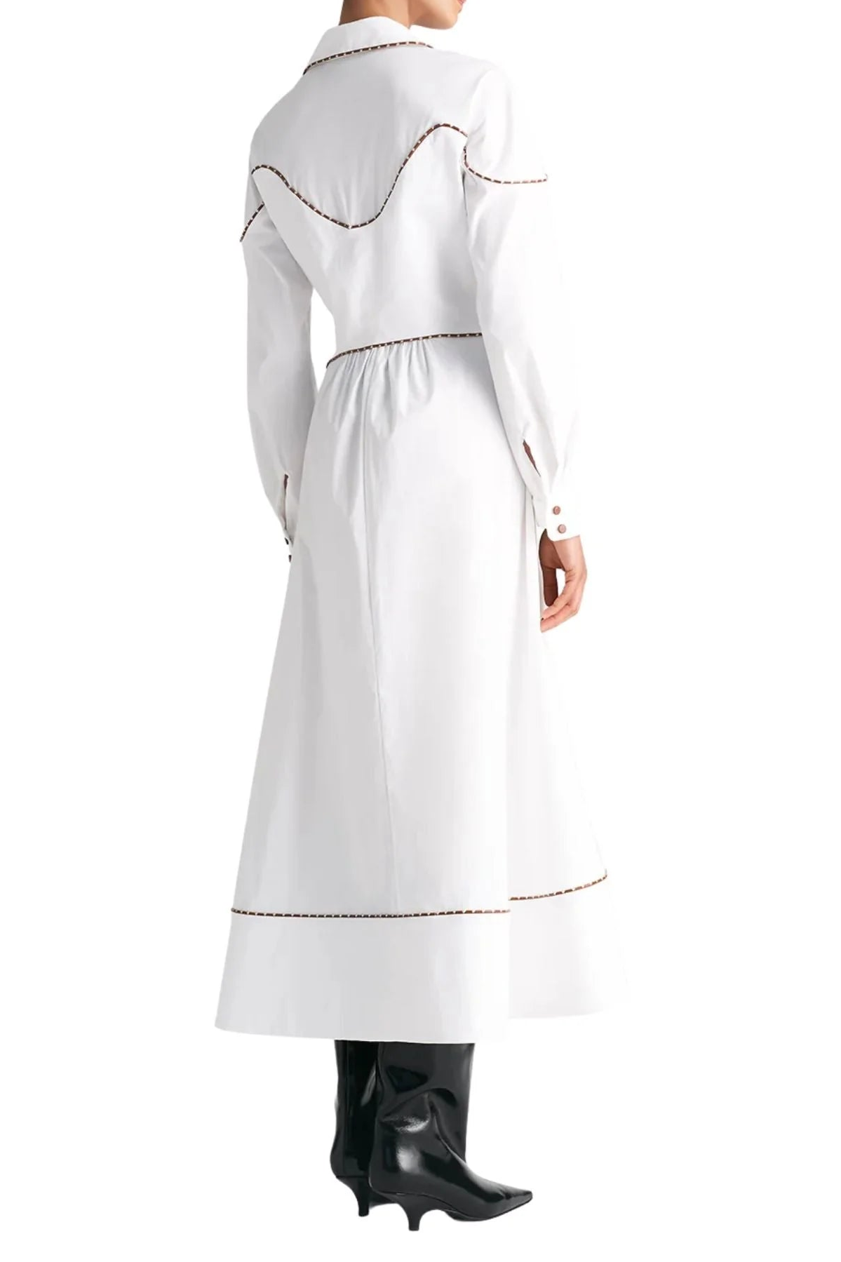 Leather Trim L/S Maxi Shirt Dress