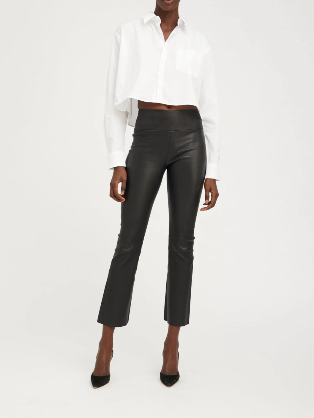 SPRWMN Black Leather Ankle Flare Pant - The Lake Forest Shop