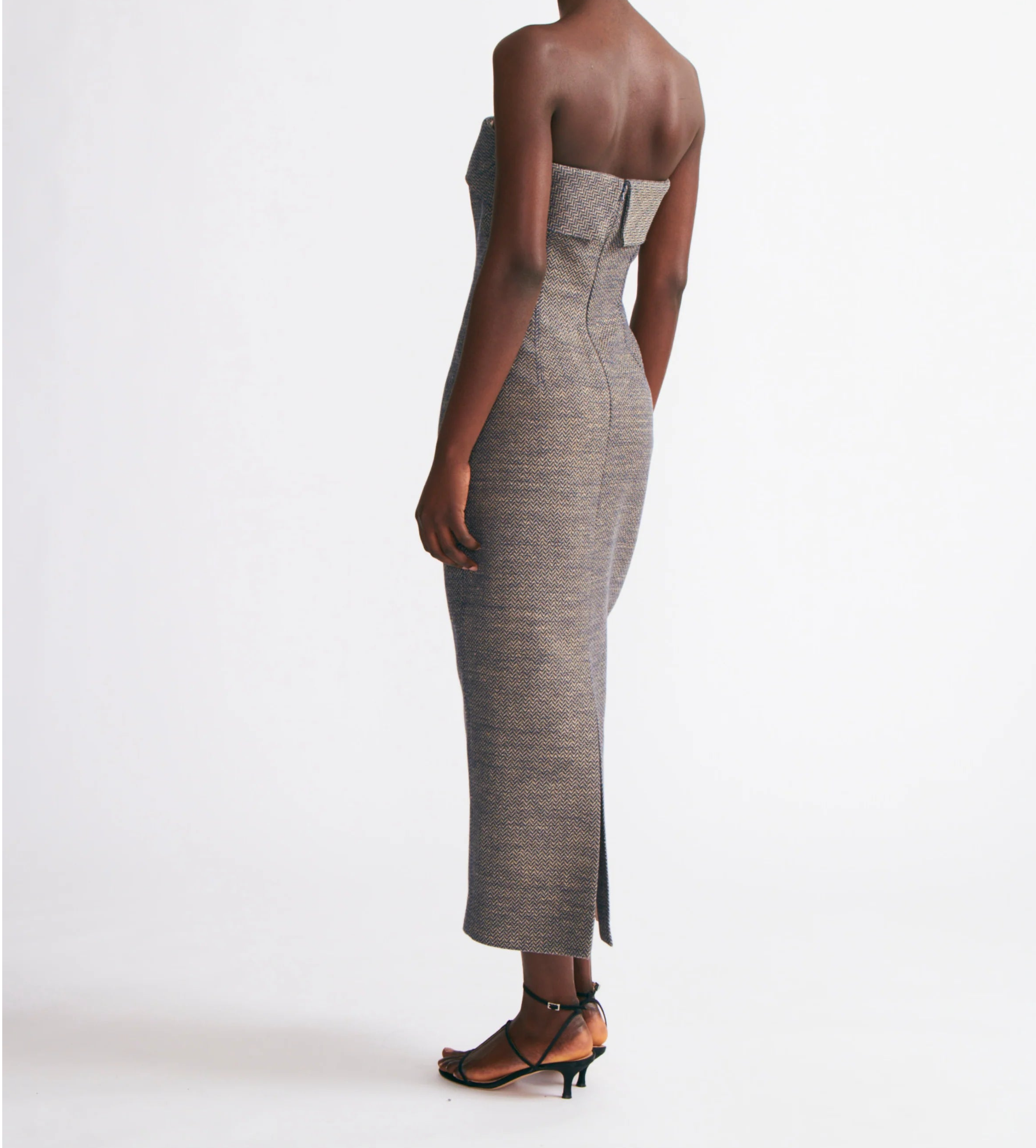 Keeley Dress in Navy & Ivory Chevron Weave - The Lake Forest Shop