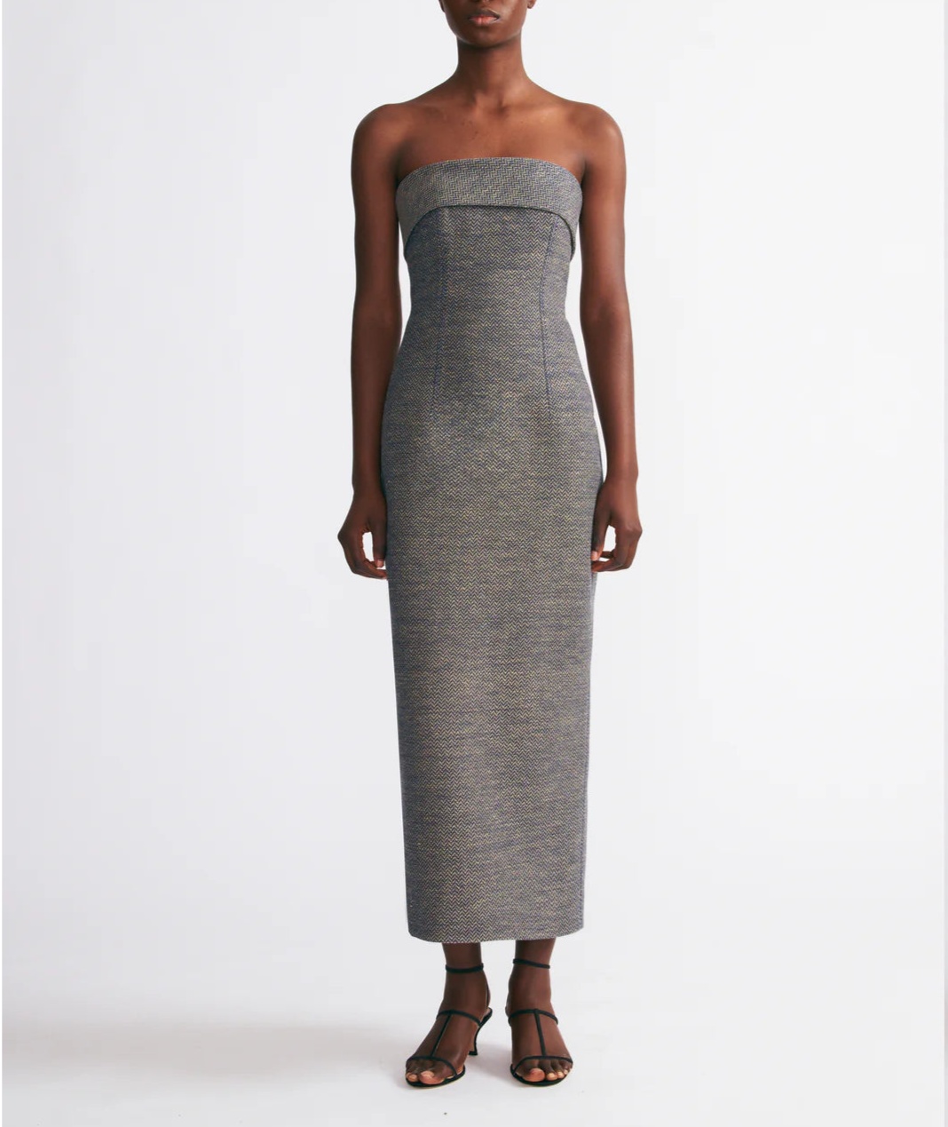 Keeley Dress in Navy & Ivory Chevron Weave - The Lake Forest Shop
