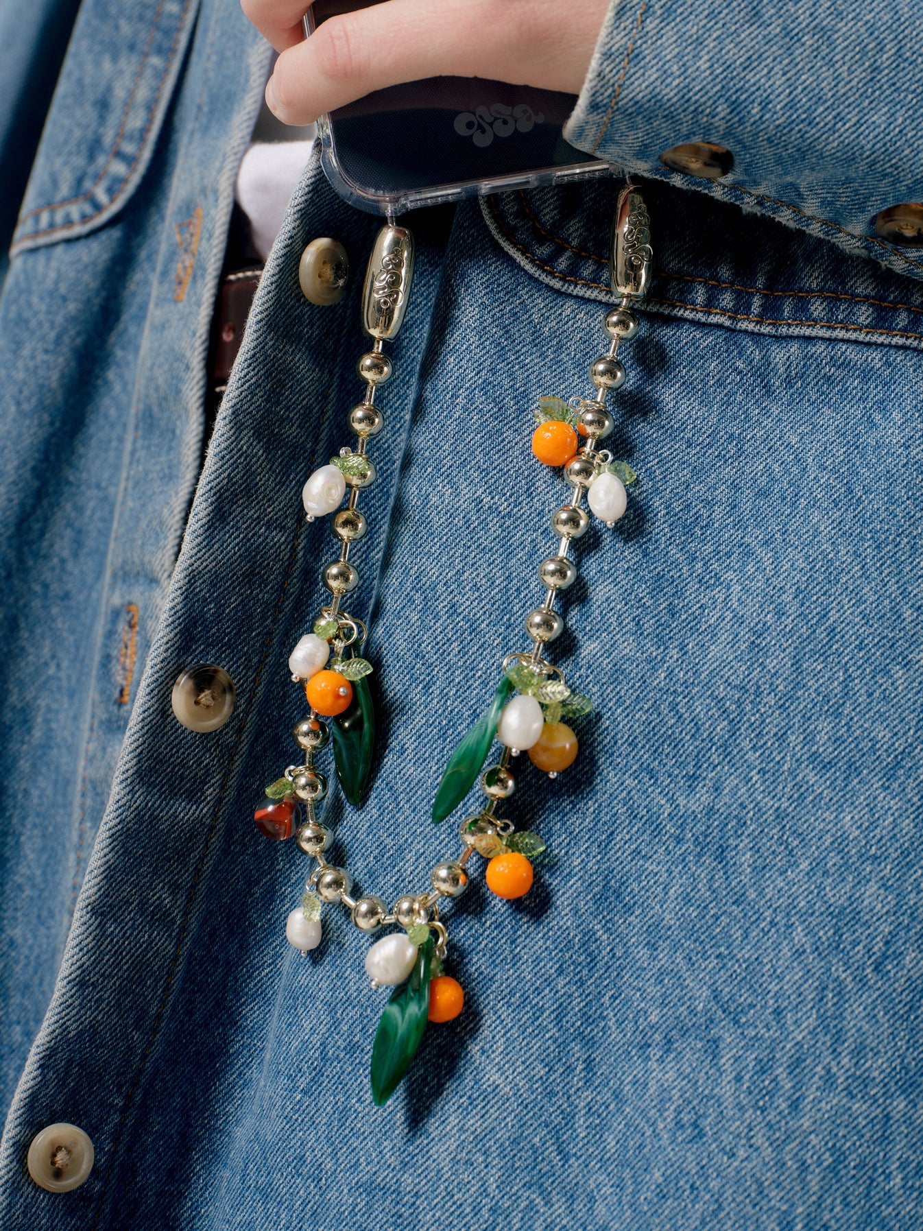 Orange/Pearl Ball chain Wristlet
