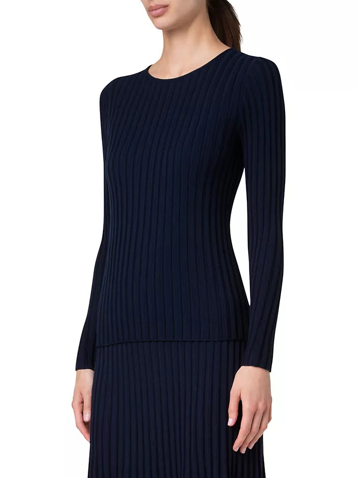 Akris Punto  Navy Rib-Knit Wool Sweater