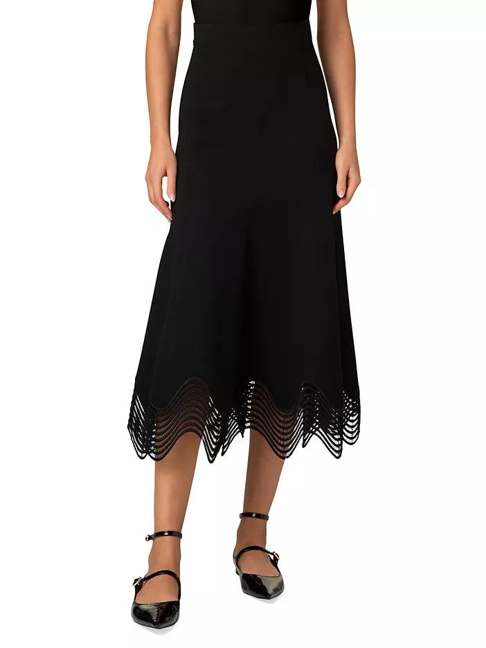 Wave Lace Hem Midi Skirt