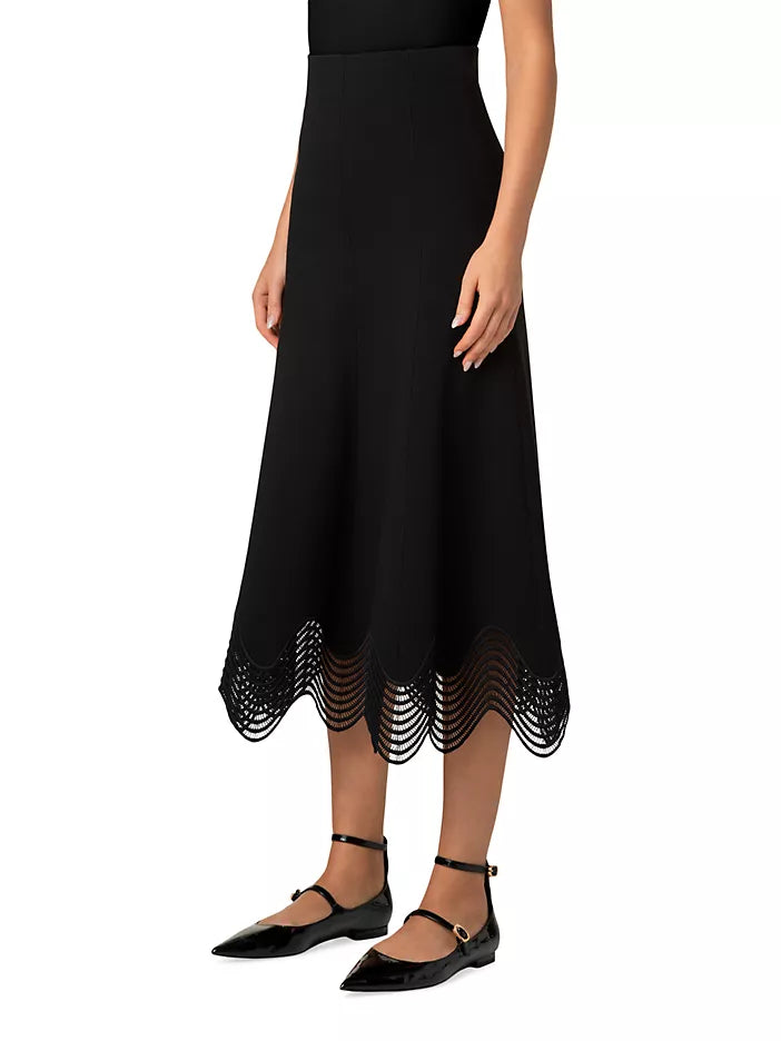 Wave Lace Hem Midi Skirt