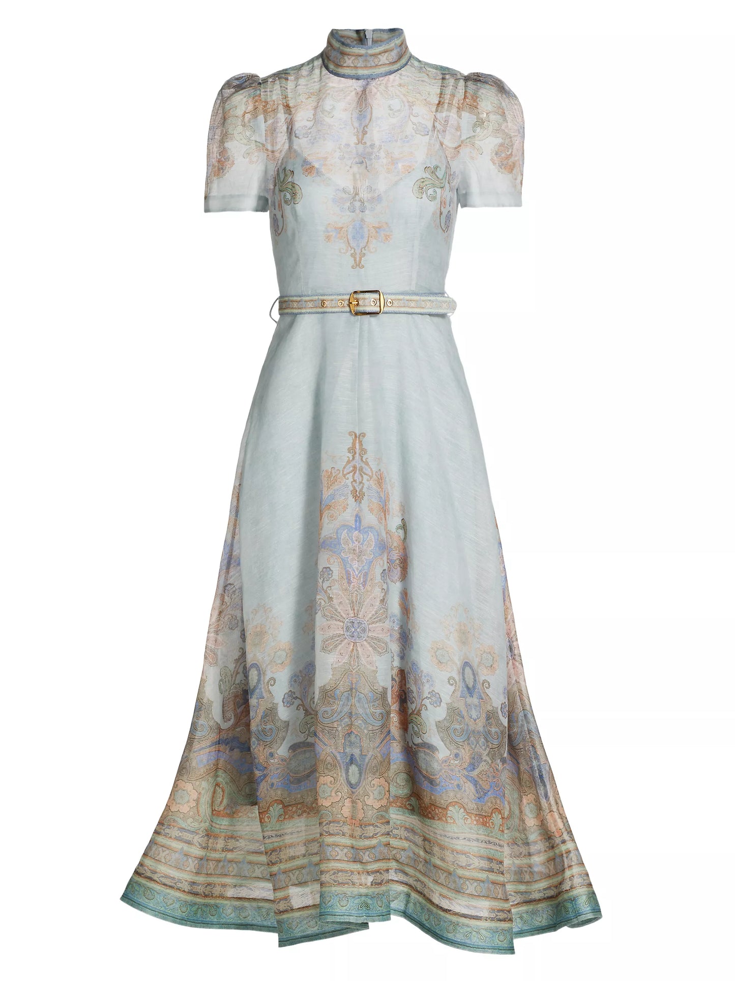 Eden belted midi dress - Blue paisley