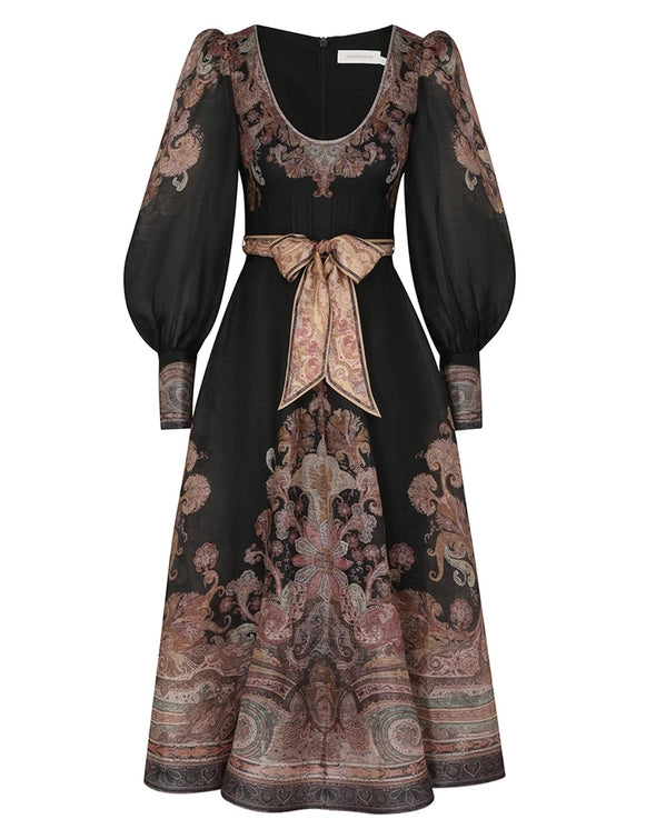 Zimmermann Illustration Structured Midi Dress Black Paisley