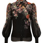 Pavilion tie neck blouse - black multi floral