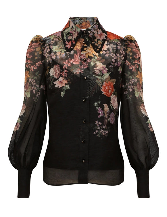 Pavilion tie neck blouse - black multi floral