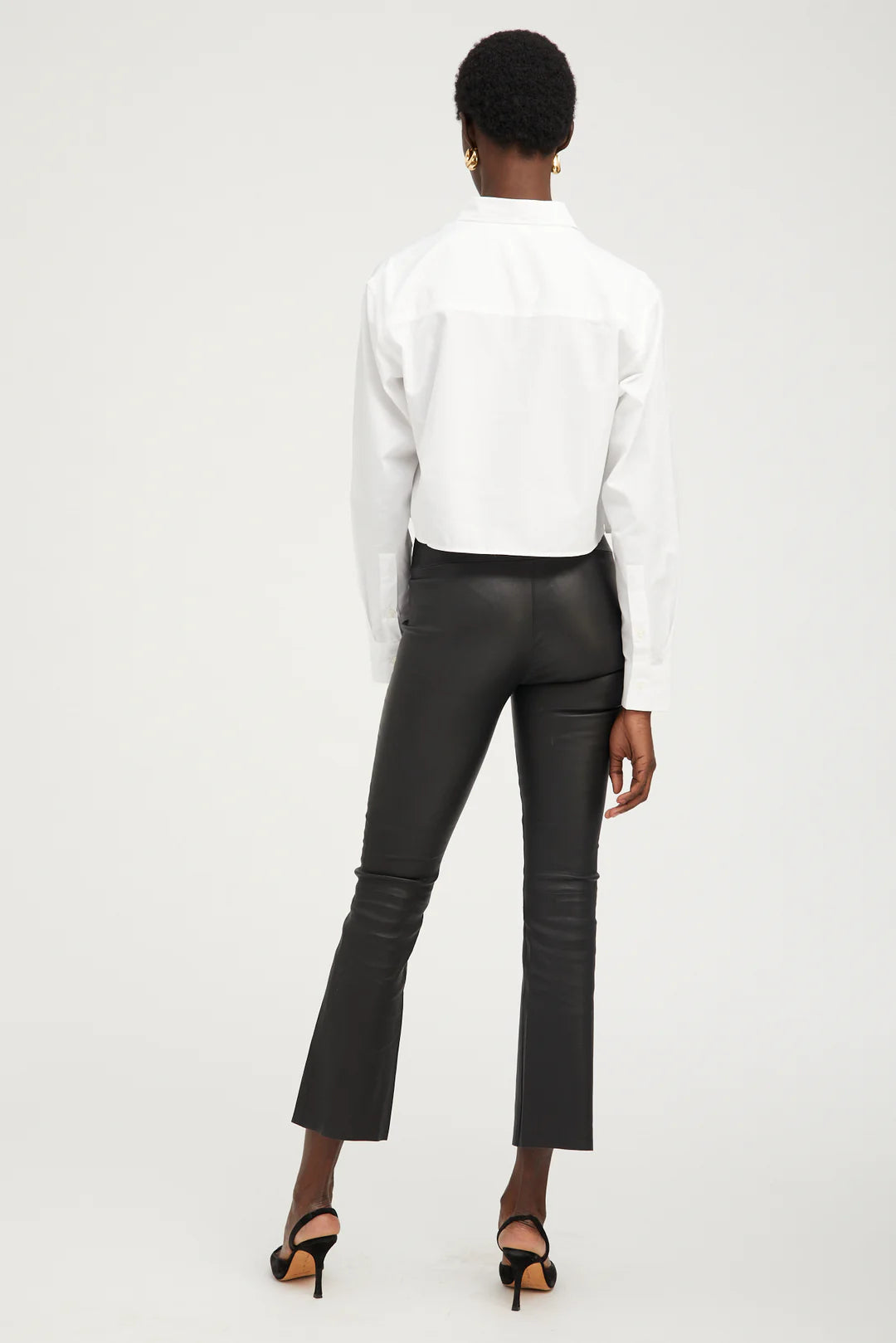 SPRWMN Black Leather Ankle Flare Pant