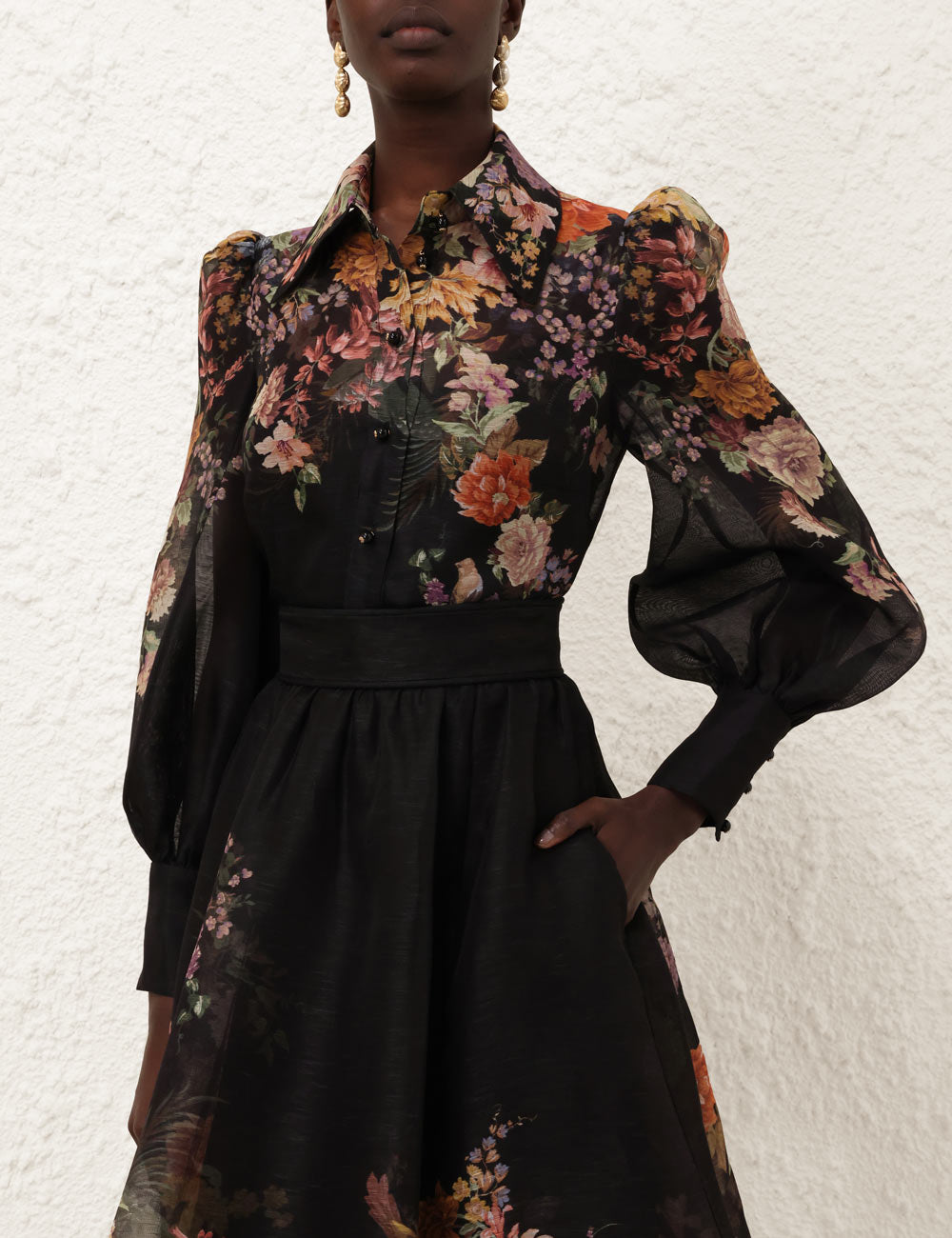 Pavilion tie neck blouse - black multi floral