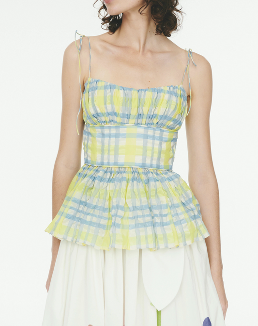 Rosie Assoulin  Ruched and Tucked Bodice - Aqua/Yellow