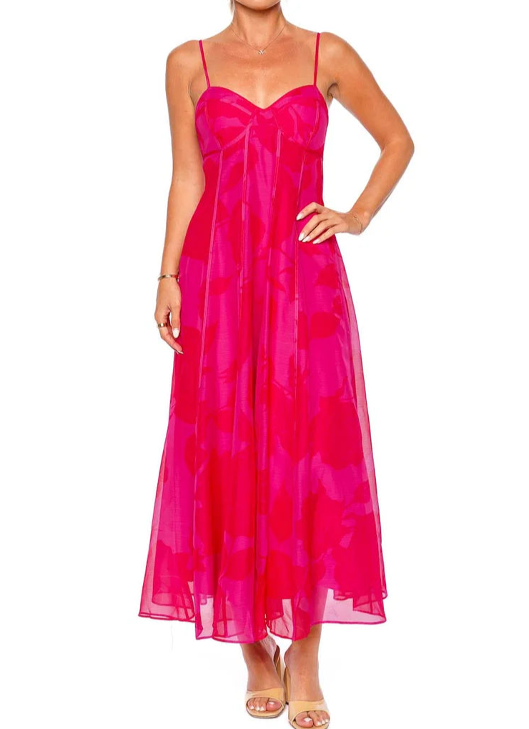 Sway Panelled Midi Dress Flourescent Rose