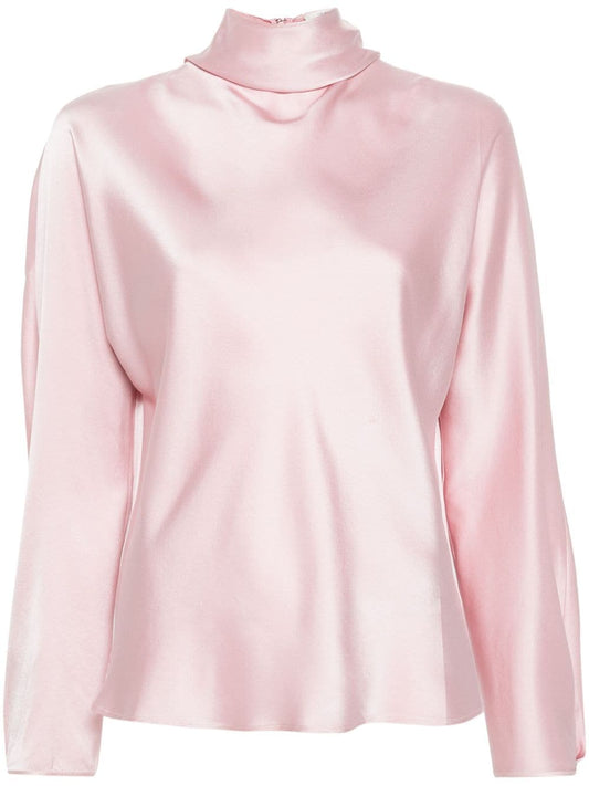 Silk satin crater neck shirt - Rose