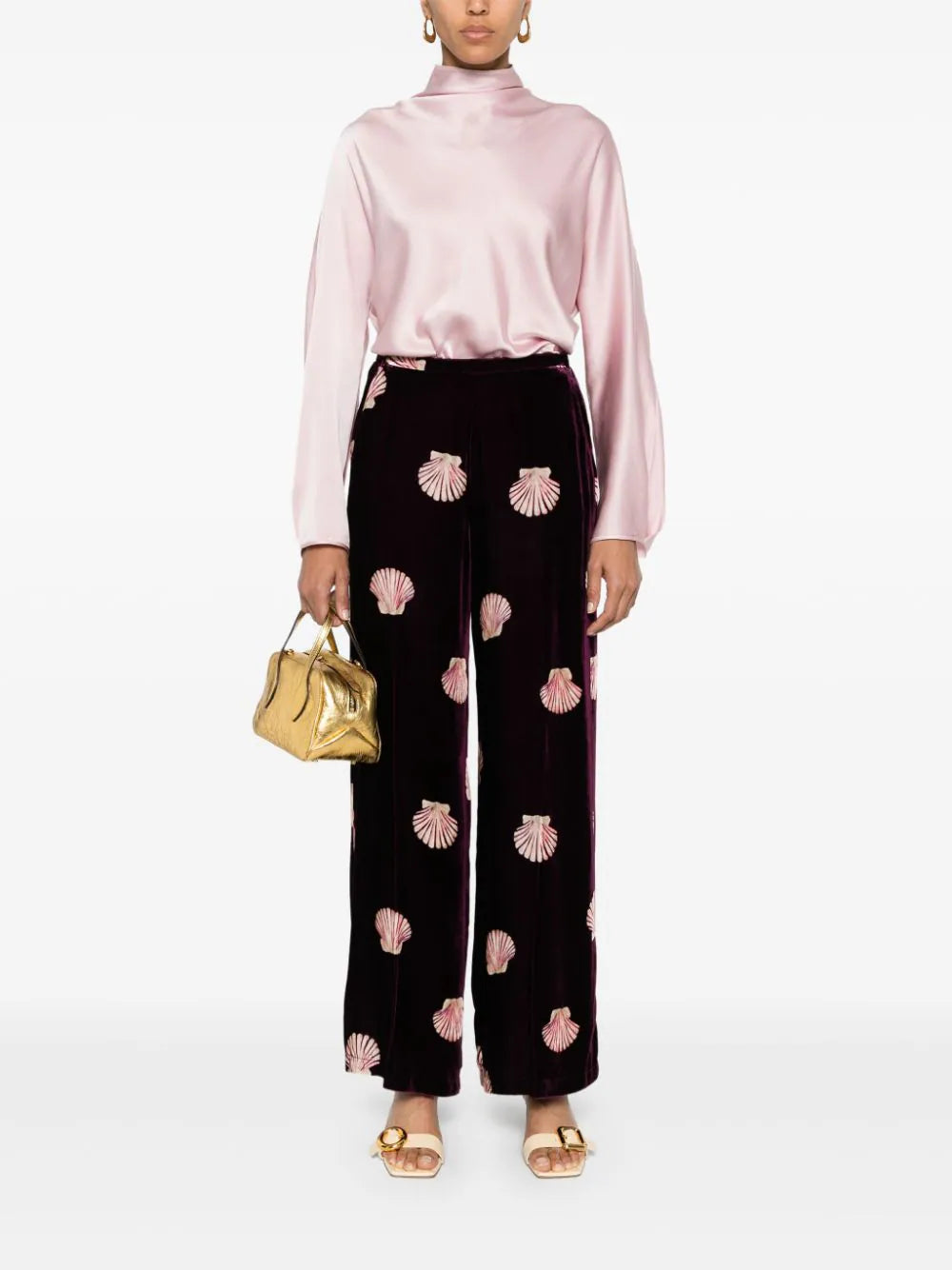 Silk satin crater neck shirt - Rose