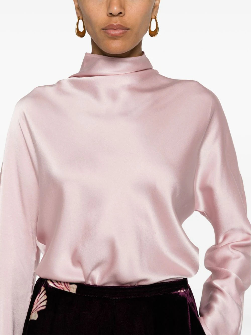 Silk satin crater neck shirt - Rose