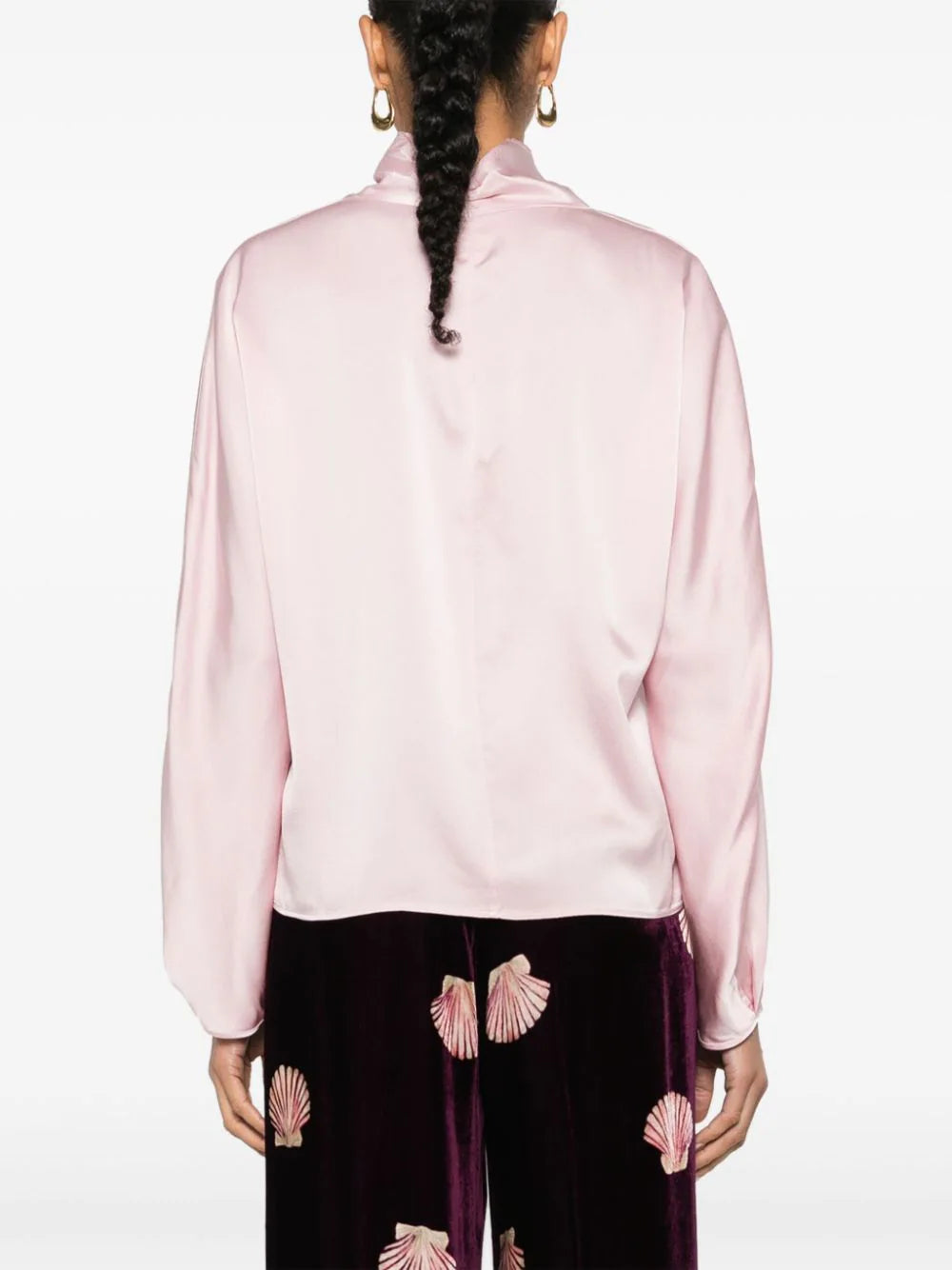 Silk satin crater neck shirt - Rose