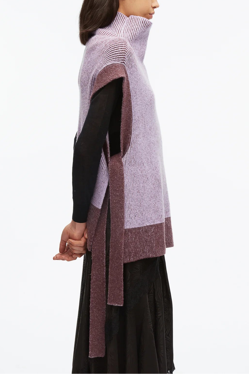 Bicolour Rib Funnel Neck Vest