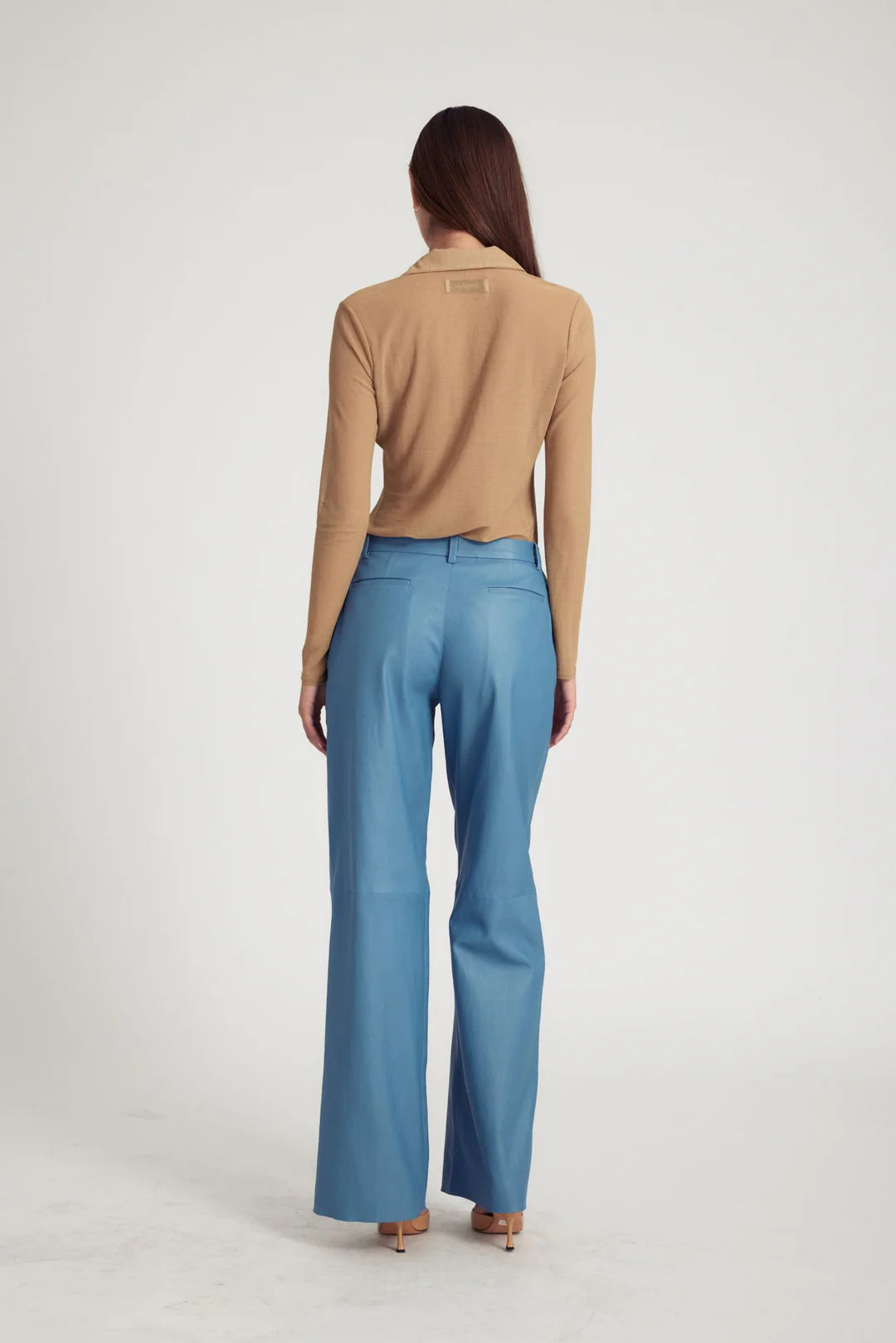 SPRWMN Leather Pleated Trousers in Chambray Blue