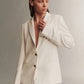 White Husband Blazer in Coated Viscose Linen