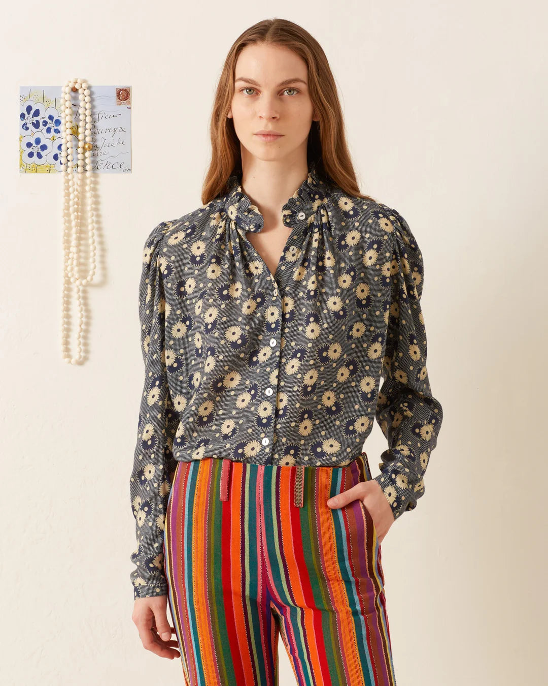 Artemis navy daisy shirt - Blue navy