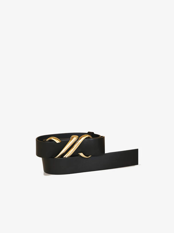 Monogram belt in shiny calf - BLACK