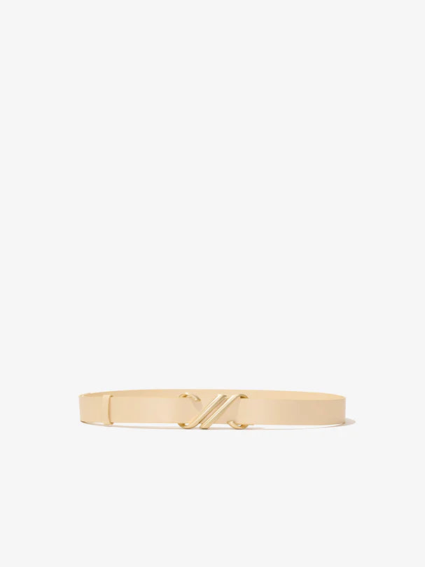 Monogram belt in shiny calf - Birch - The Lake Forest Shop