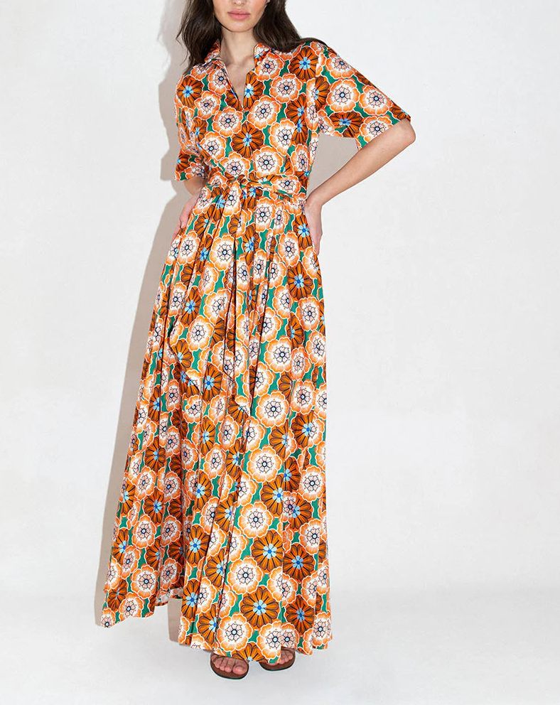 Cotton Maxie Dress -Flower Pop Orange