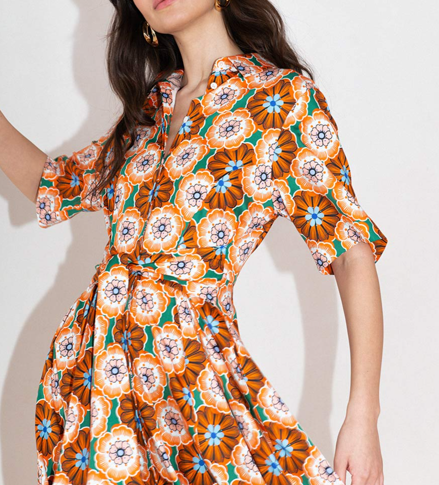 Cotton Maxie Dress -Flower Pop Orange