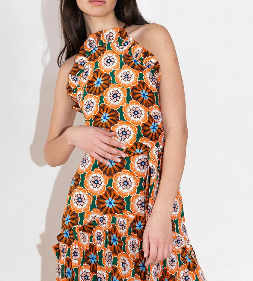 Borgo de Nor Tatiana Crepe Maxi Dress - Flower Pop Orange